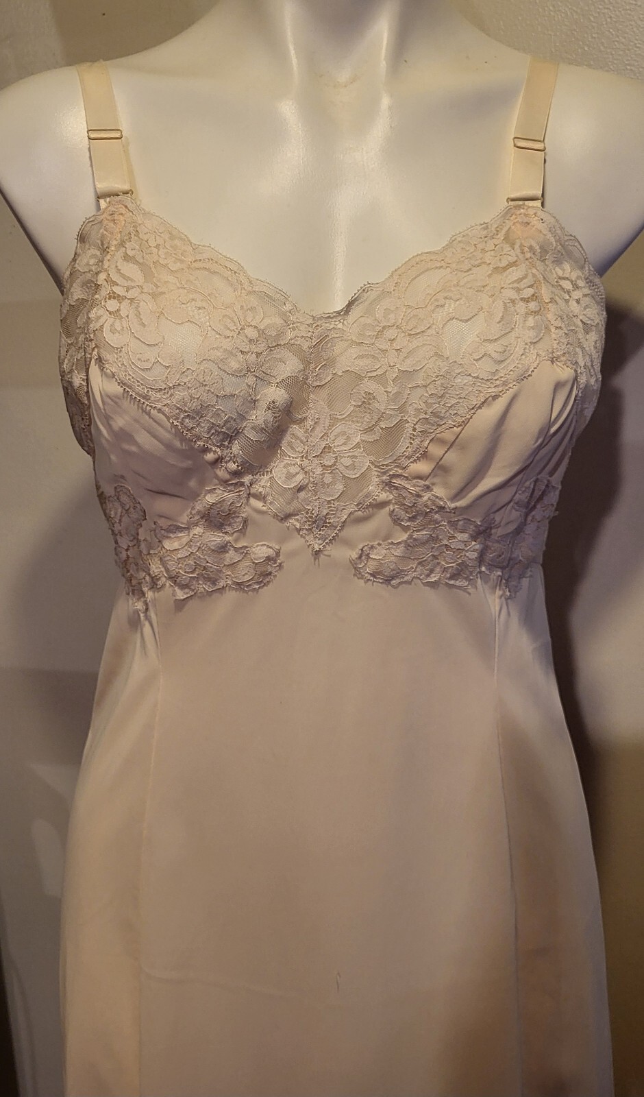 Wonder Maid Size 36 Vintage Full Slip Dress Cream Ivory With Lace
