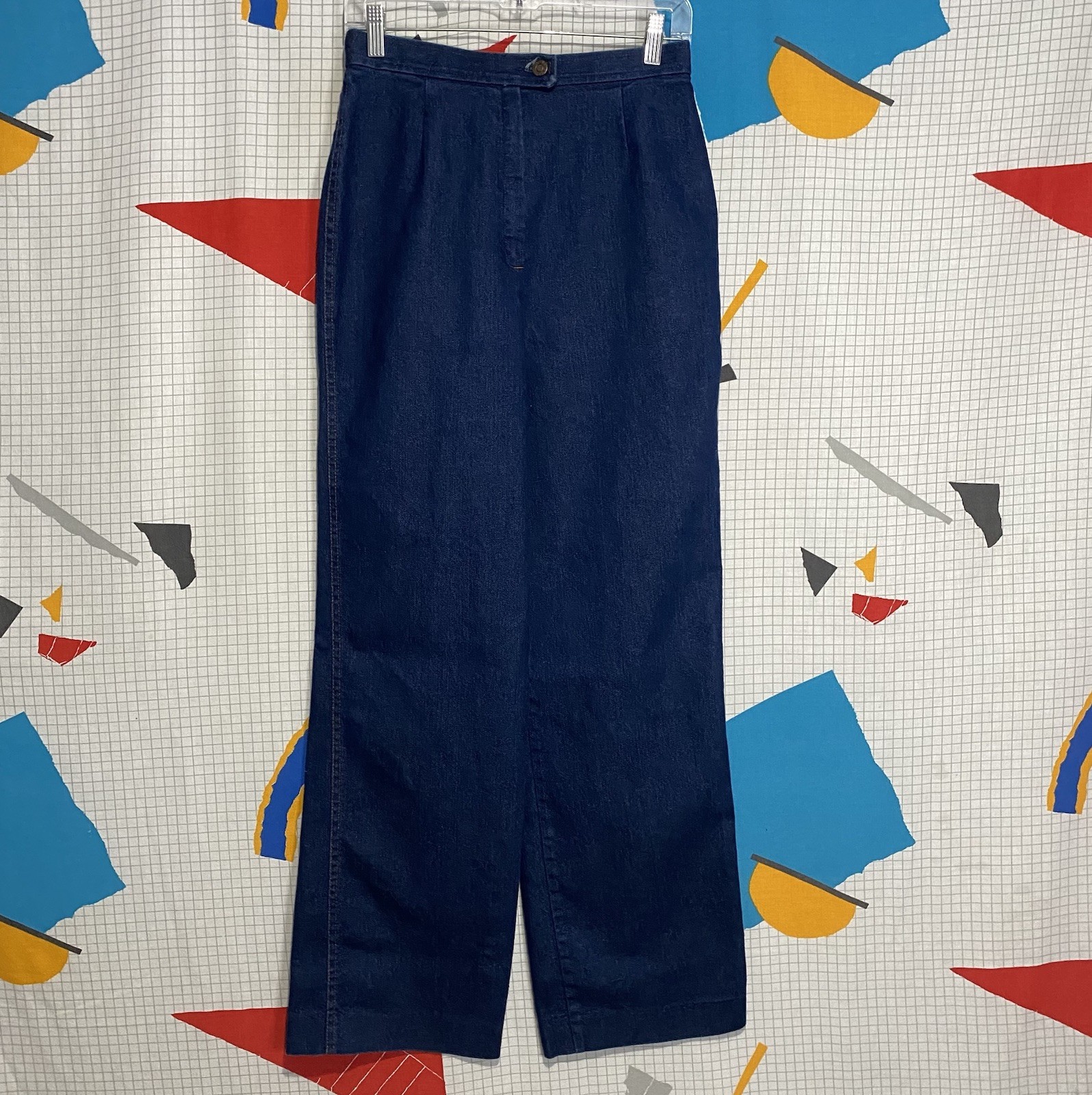 Vintage 70s Wide Leg Denim Jeans Bell Bottom Bareback High Waist 26-29×30 Hippie