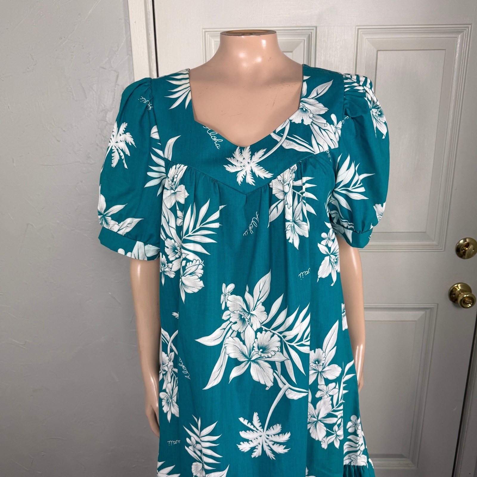 Vintage 80s 70s Made In Hawaii Dress M Hawaiian Cotton Polyester Party Floral G3