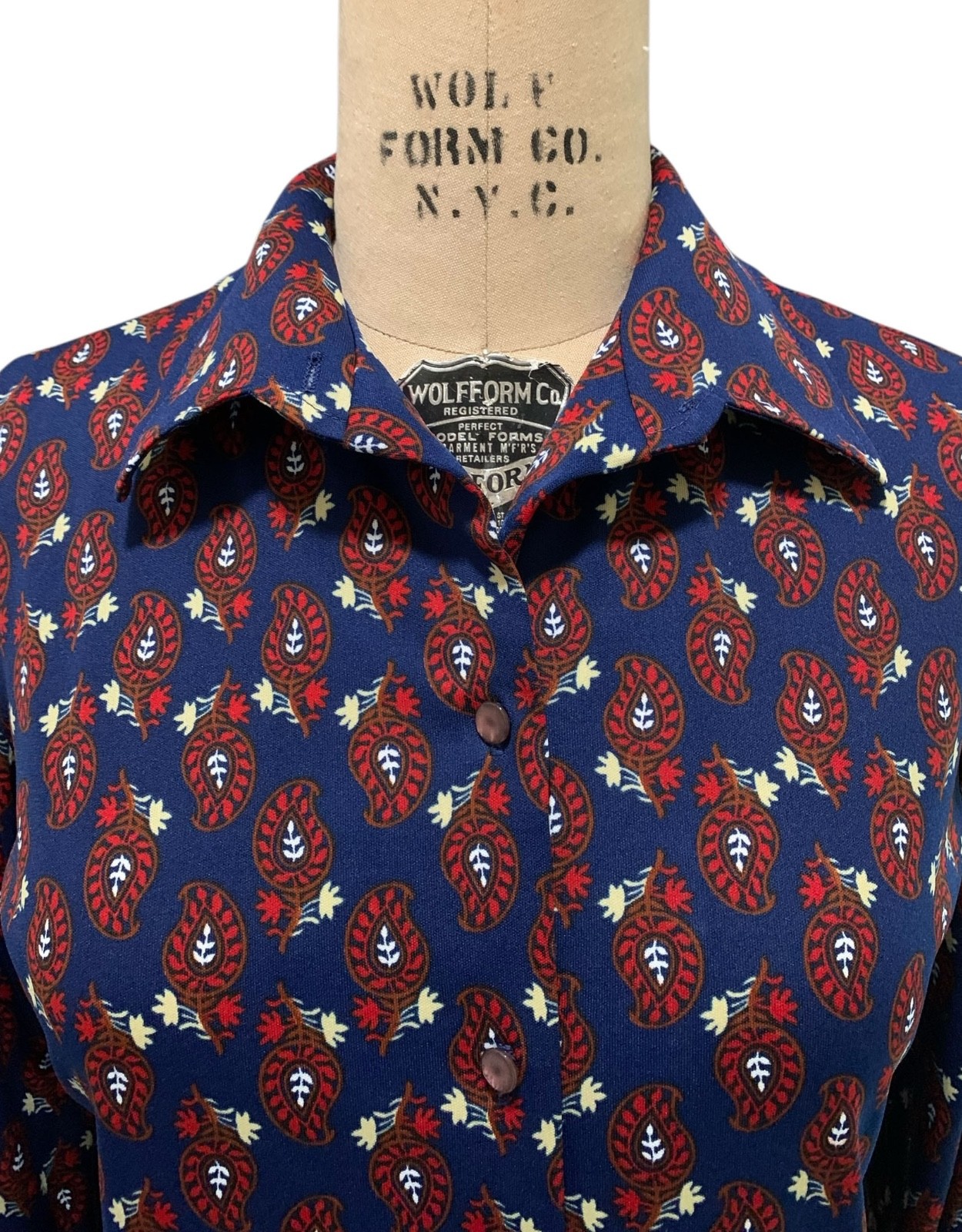 GRAFF 70s/80s Vintage Woman’s LS Blue Paisley Print Shirt Blouse – Sz S/M