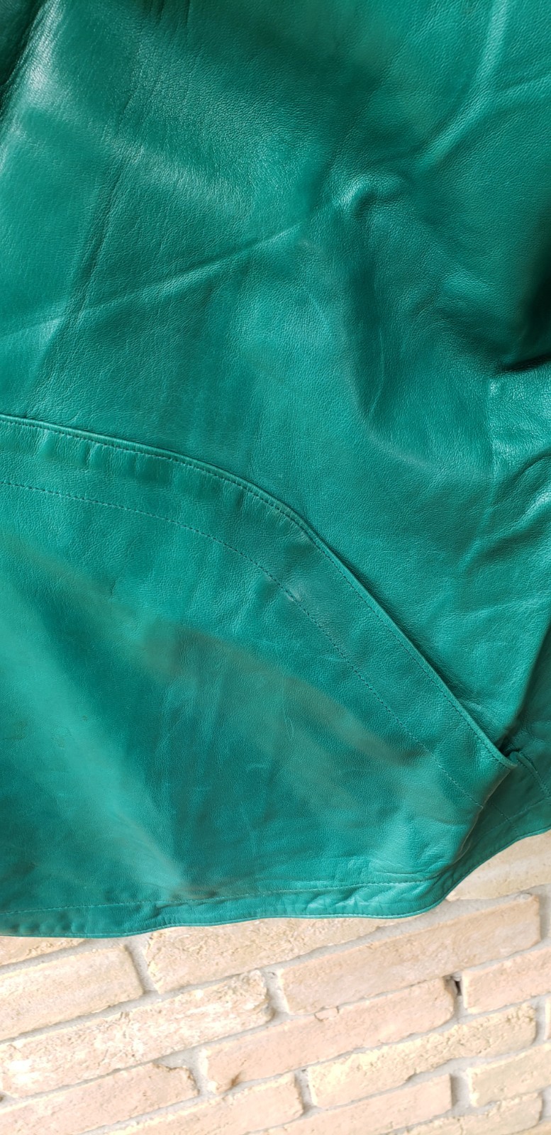 VTG 80s Jean Claude Jitrois Green Leather Jacket Sz 42 Designer Art FLAWS