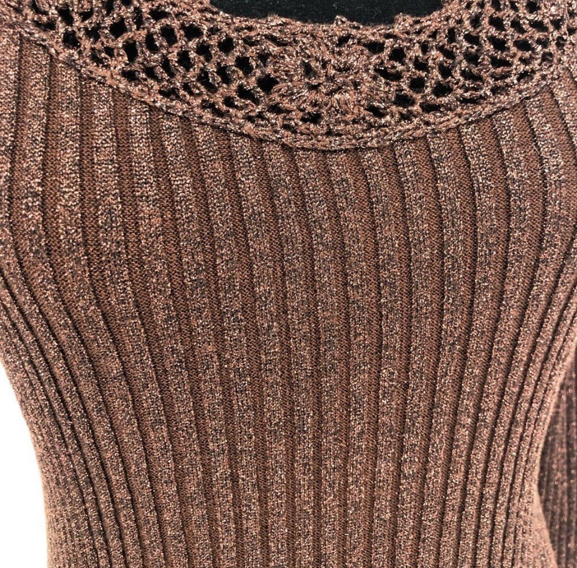 Vtg 70’s WENJILLI Bronze Metallic Slinky Knit Lurex Shimmer Maxi Dress 11 / 12