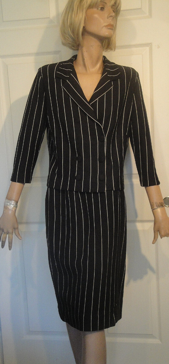 Vintage Black Pin Stripe Silk Double Breasted Suit Italy B40 Size 12 Flaminia