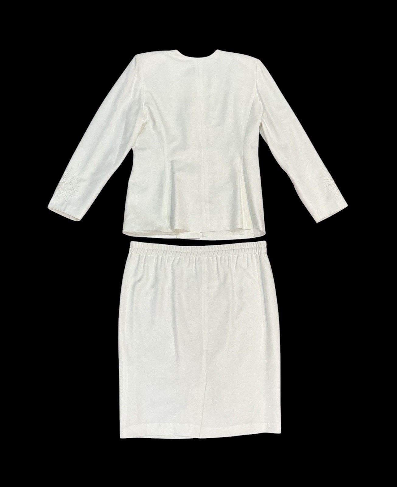 R & M Richards by Karen Kwong 10P White Beaded Two Piece Skirt Suit Set Jacket &