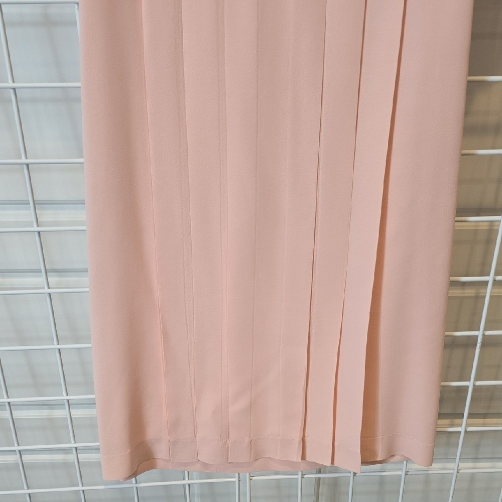 Vintage Pink Pleated Front Midi Dress with White Collar Pit To Pit 17.5″