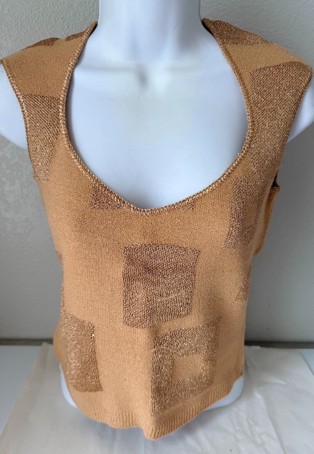 Bette Paige Vintage Y2K Bronze Shimmer Sleeveless Knit Sweater Top Size M