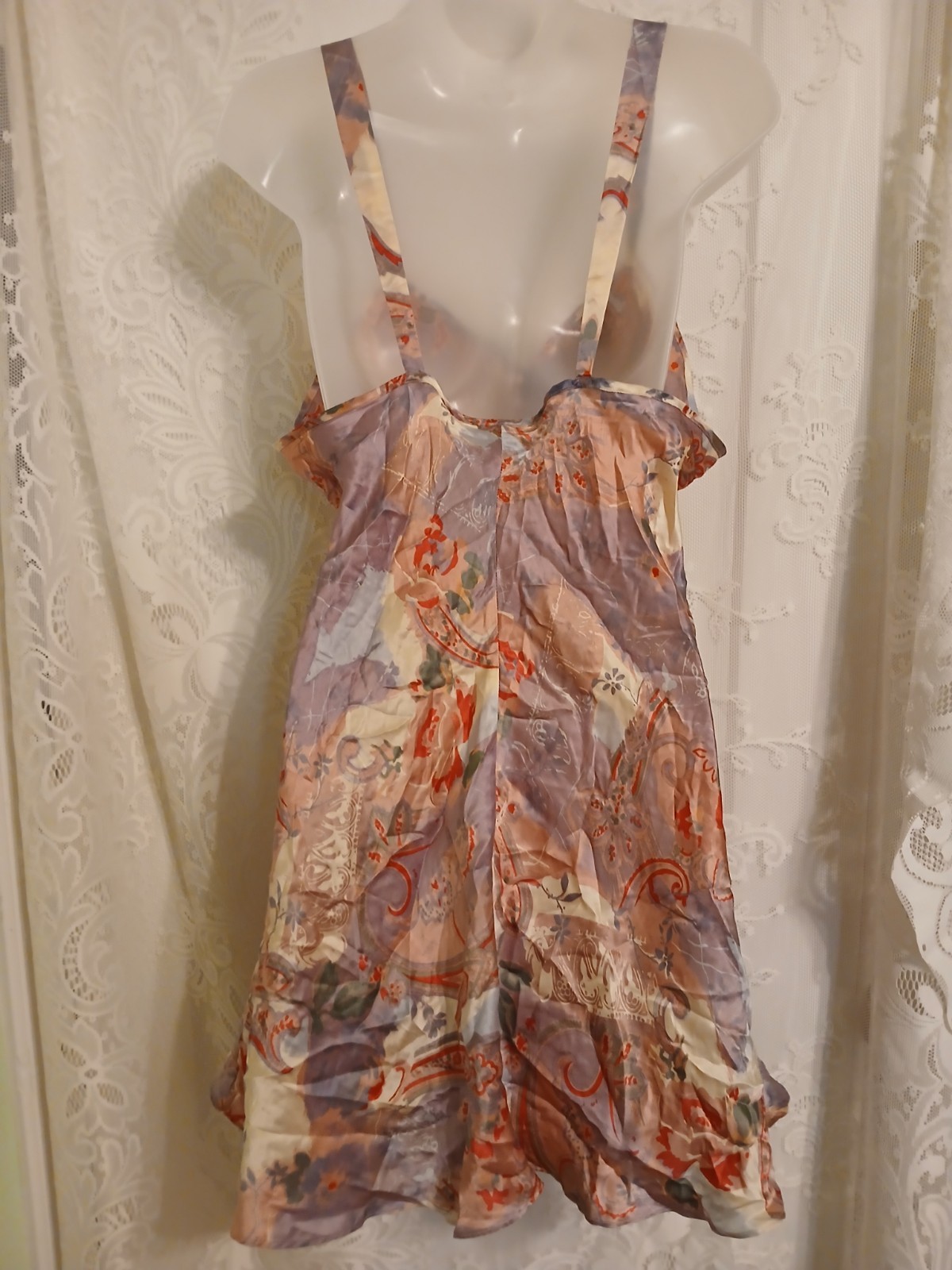 Vintage Intimates SILK Pastel Paisley Nighty Slip Dress Negligee Lingerie XL EUC