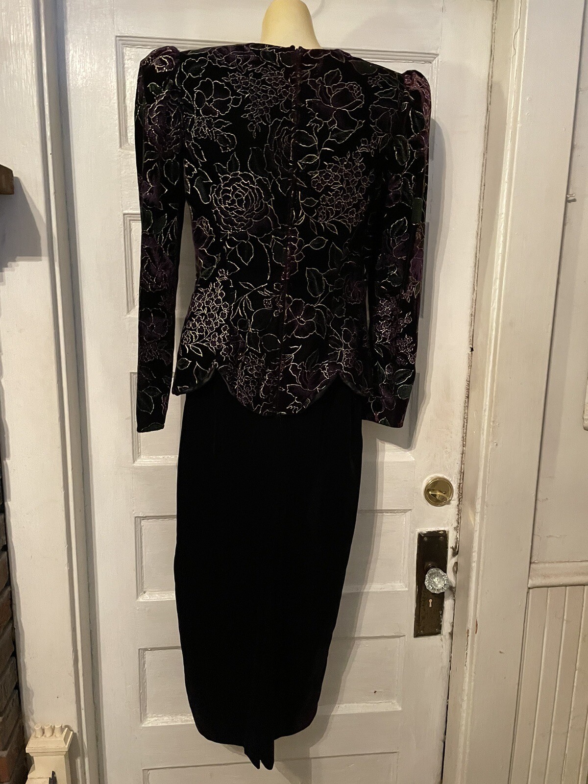 Vtg 80s SCOTT MCCLINTOCK Elegant Floral Top & Black Velvet Skirt Dress sz. 8 EUC