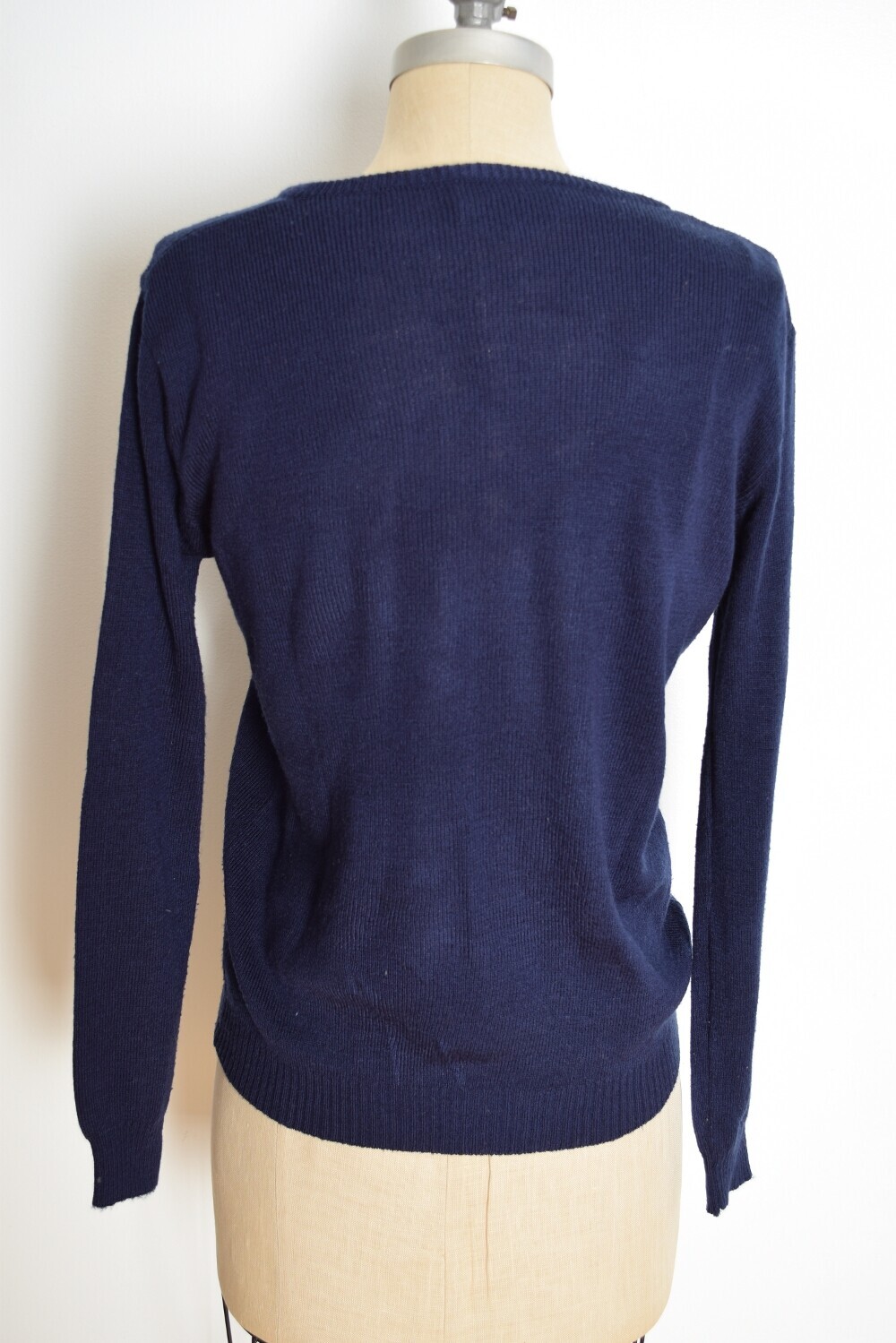 vintage 70s sweater navy embroidered FROGS Cyn Les Shirlee jumper top shirt M L