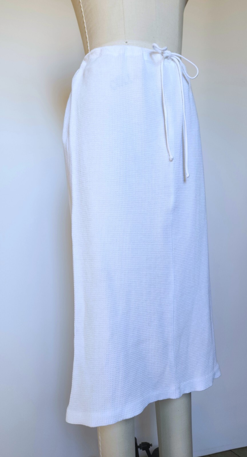 Vintage 1980s 80s Designer Norma Kamali Cotton Knit Boho White Skirt Vtg M