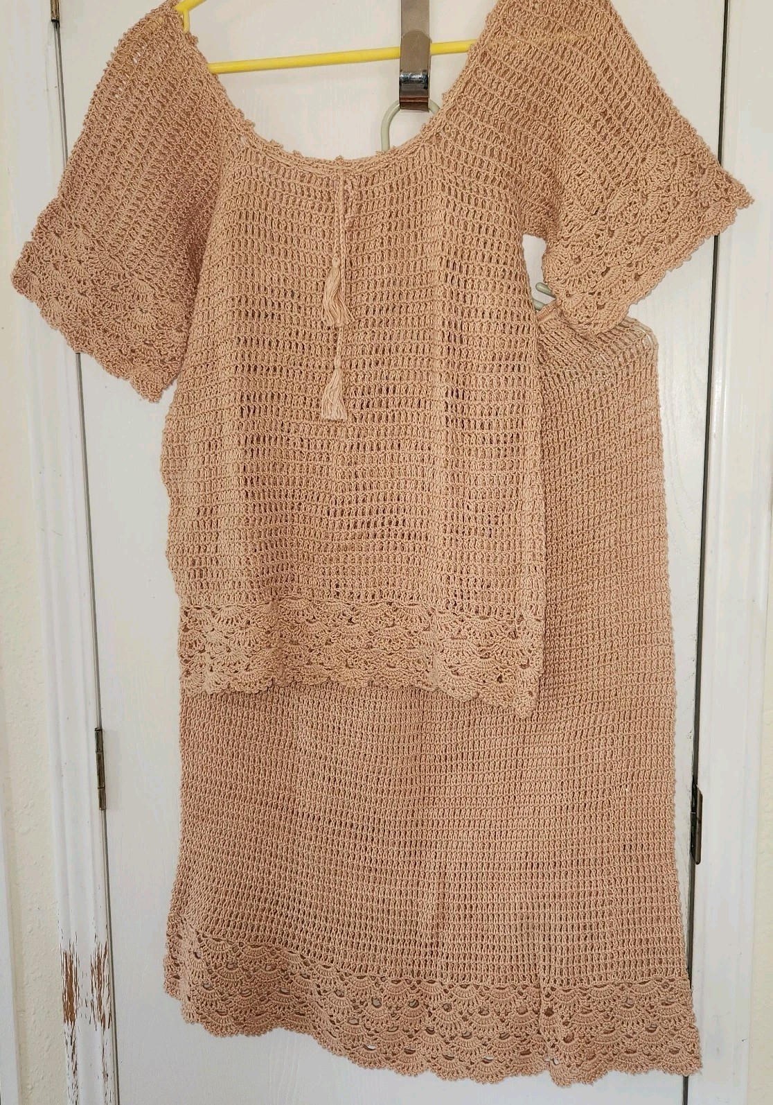 Vtg 1970’s 80’s Mystical Fashions Crochet 2 Pc Dress Set Top Skirt Boho Hippie