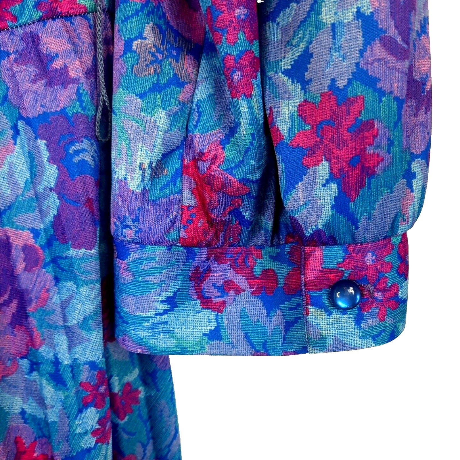 Vtg 70s Whirlaway Floral Pleated Secretary Dress Size 12 Blue Purple Secretary