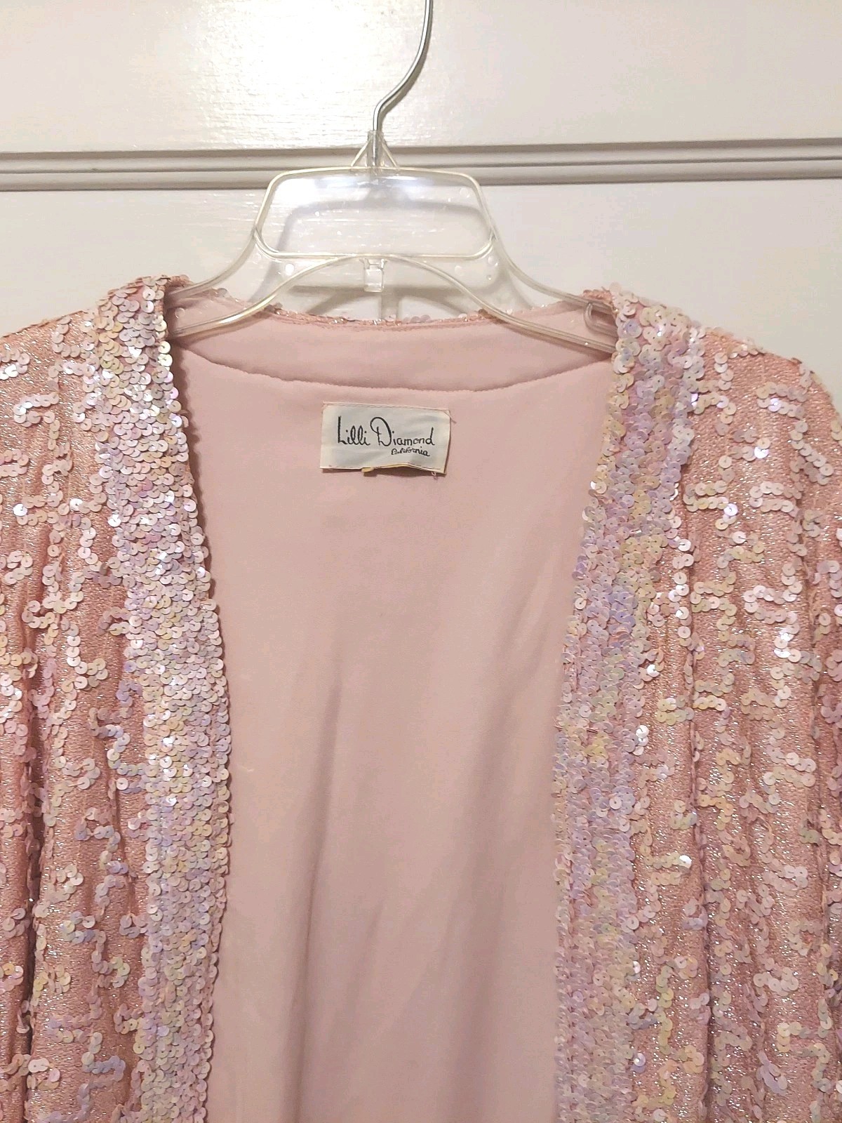 Vtg Lilli Diamond Ladies 2 Pc Pink Sequined Lined Jacket & Top Set