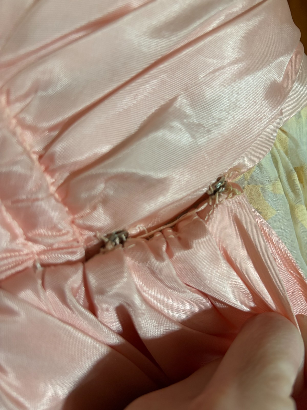 Vintage 1950s Organza Floral Party Dress S, Pink Satin Cummerbund Sash Fit & Fla