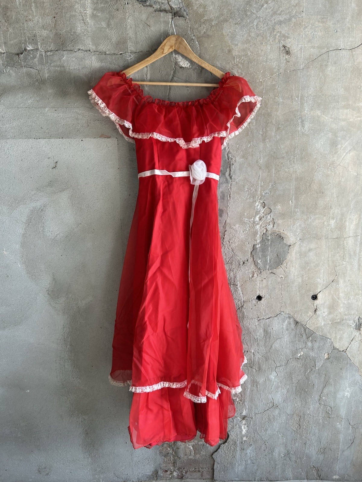 Vintage 1970’s Dress Women’s Red Fit Flare Gown Formal Sleeveless Tutu