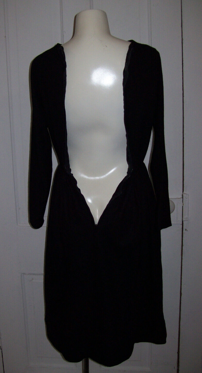 Vintage 1950s Black Long Sleeve Dress, 100% Wool, E.T Jrs CALIFORNIA, small