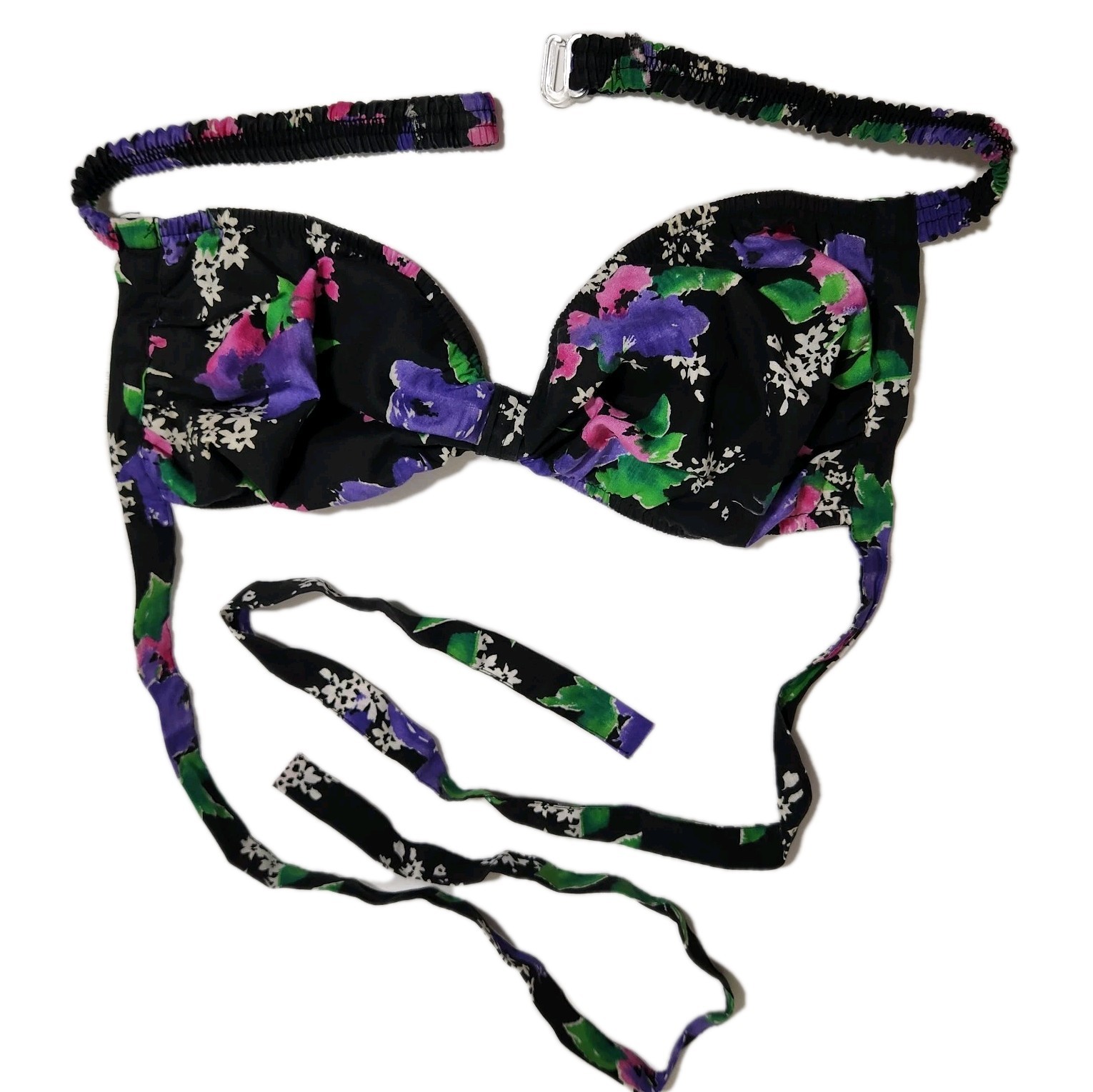 Vintage 80s Ocean View 2 Pc Swimsuit Size 10 Floral Halter Bikini Skirted Shorts