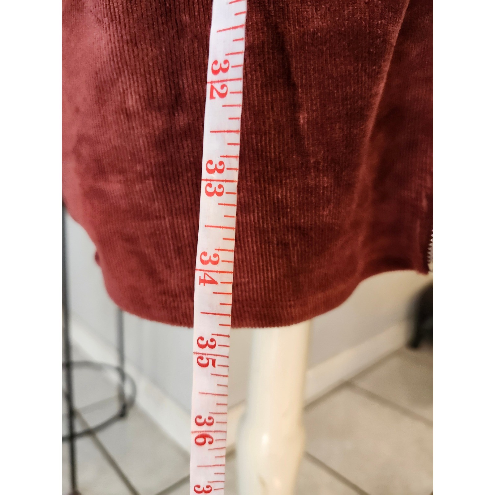 Heart Hips Burgundy Corduroy Zip Front Pinafore Dress Small Y2K Grunge Academia