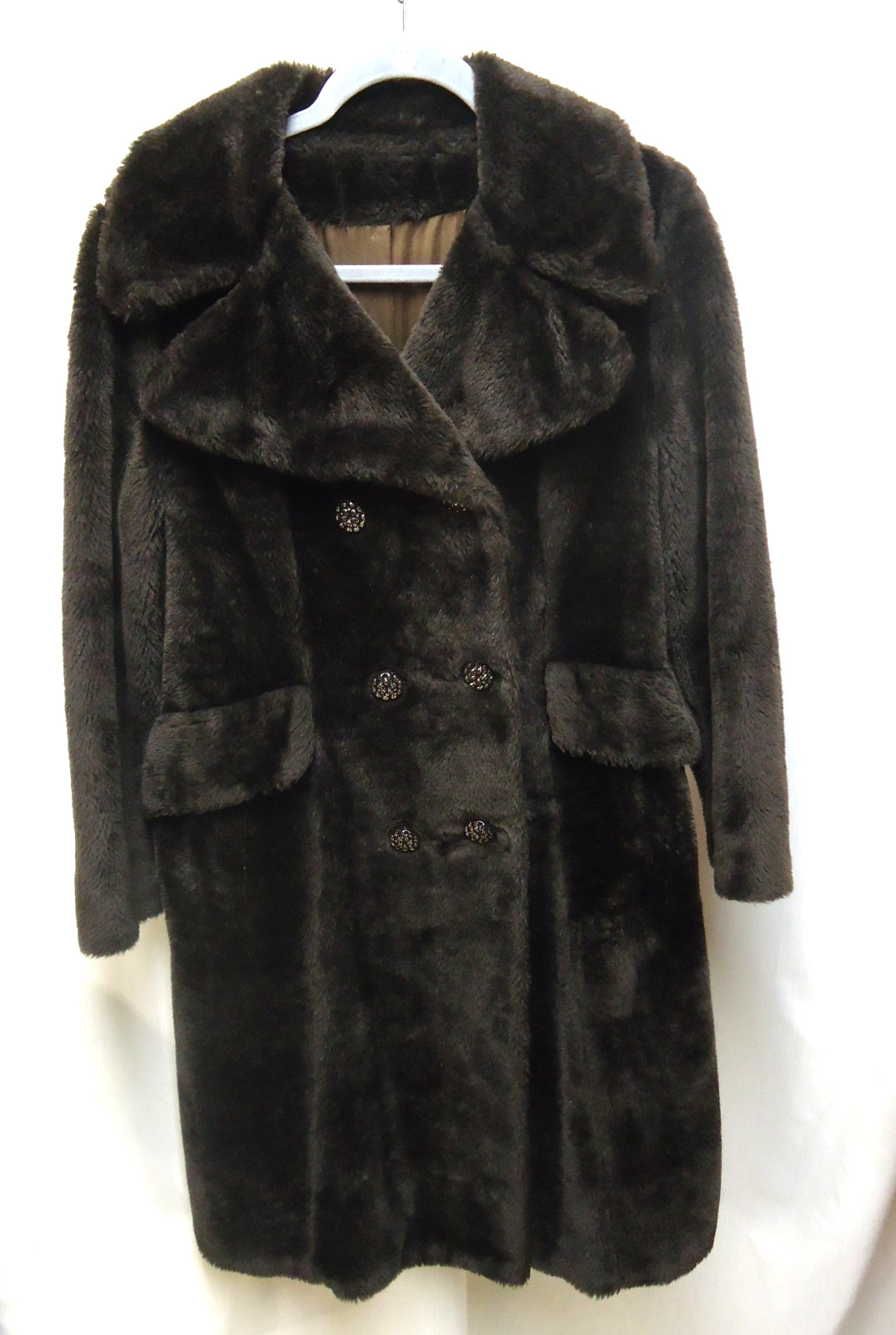 Vintage Women’s Betty Rose Dark Brown Faux Fur Double Breasted Coat