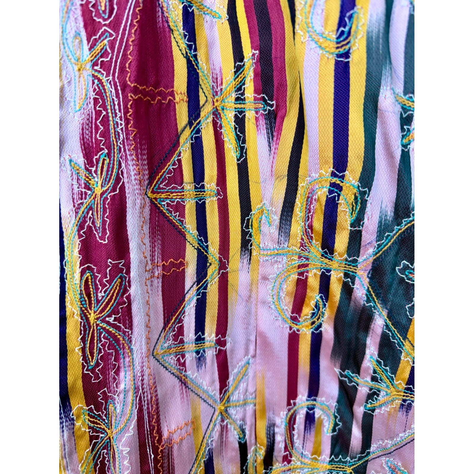 VTG Handmade Uzbek Ikat Embroidered Chapan Robe Boho Folk Festival Women *Size M