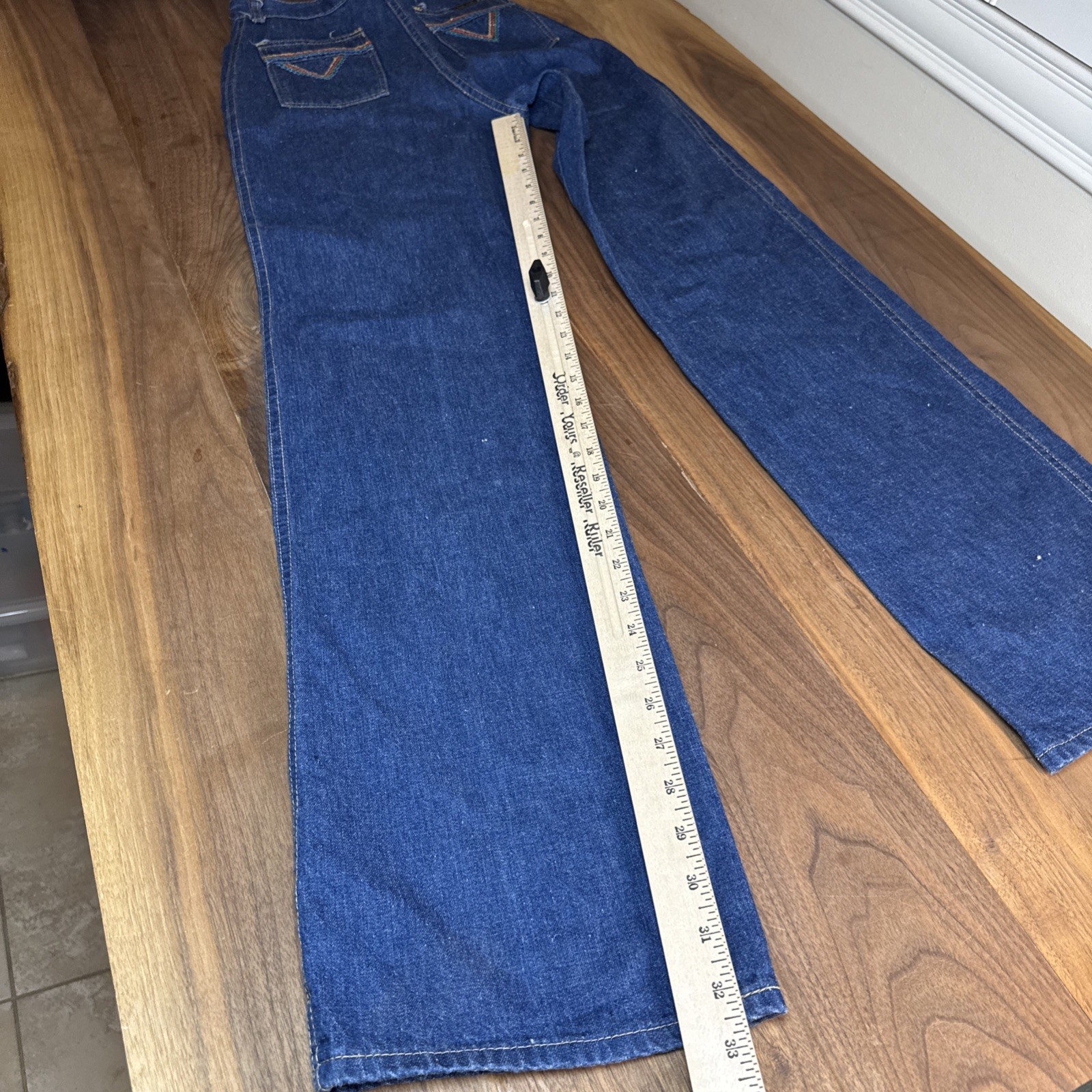 Vintage 70s Live Ins Sz 9 – 24 X 32.5 Embroidered Wide Leg Denim Jeans USA Chic