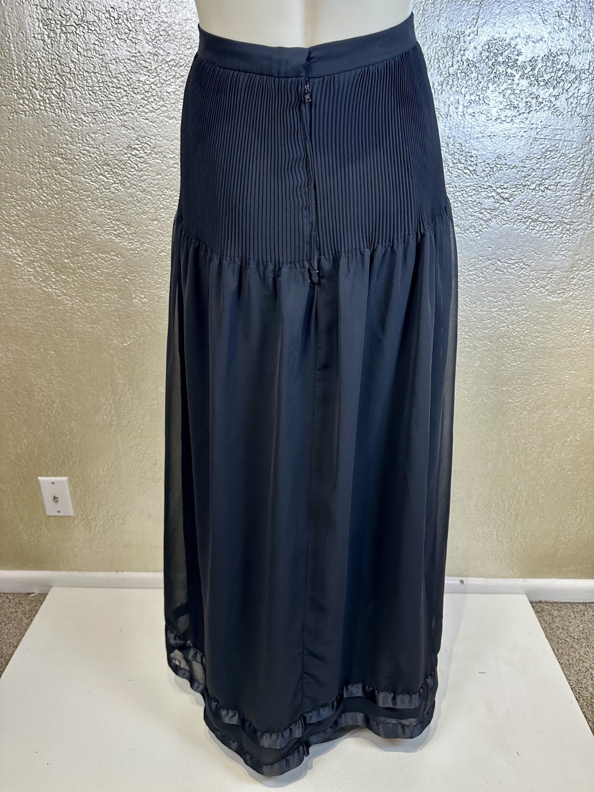 Vintage 1960’s-1970’s Ladies ALEXANDER CLARE Black Chiffon Maxi Skirt w/Satin XS