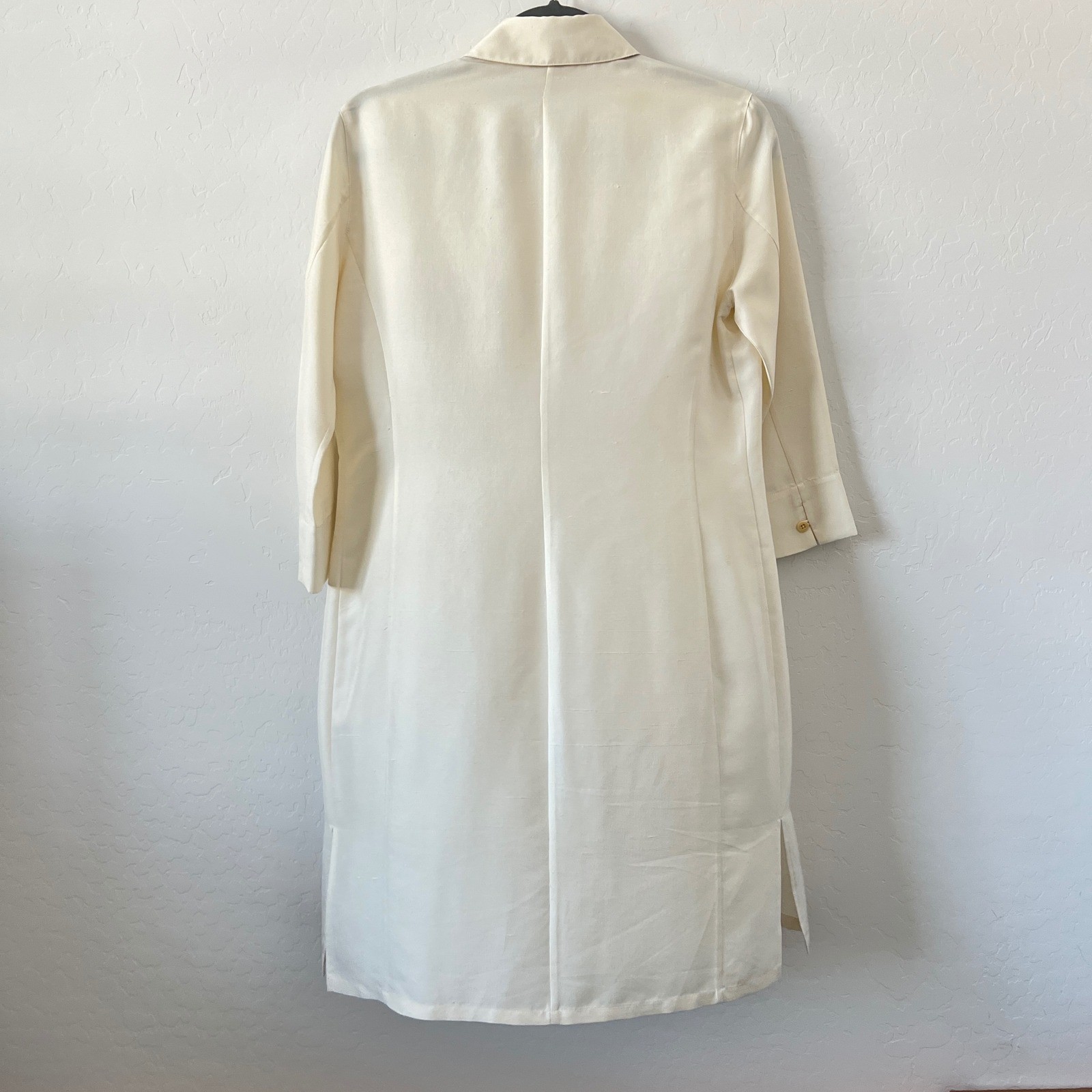 Barry Bricken Shirt Dress Women XS Cream 100% Silk Longline Button Front Vintage