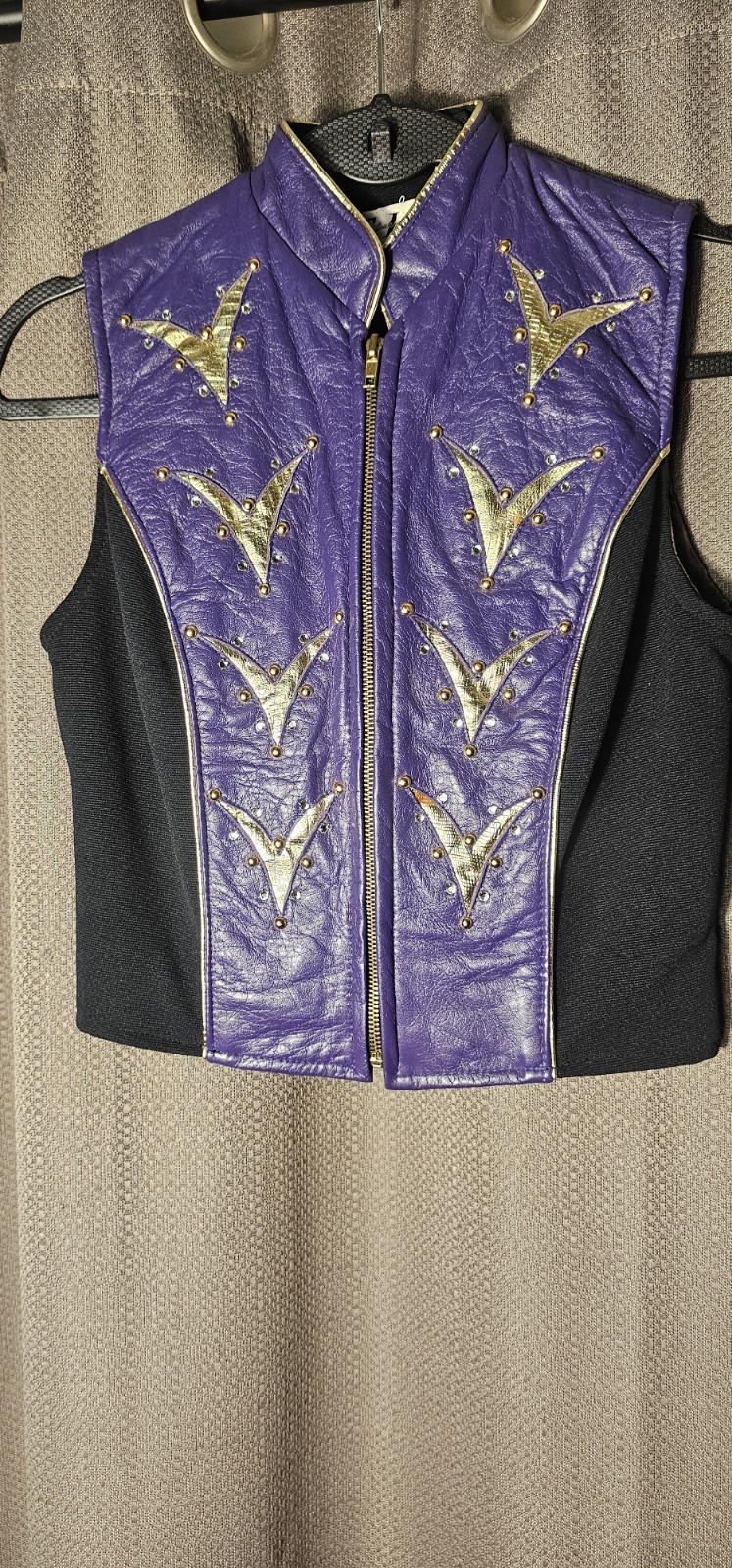 VTG TLC Twin Leather Co Purple Western Show Vest Gold Studded Rodeo Queen Small