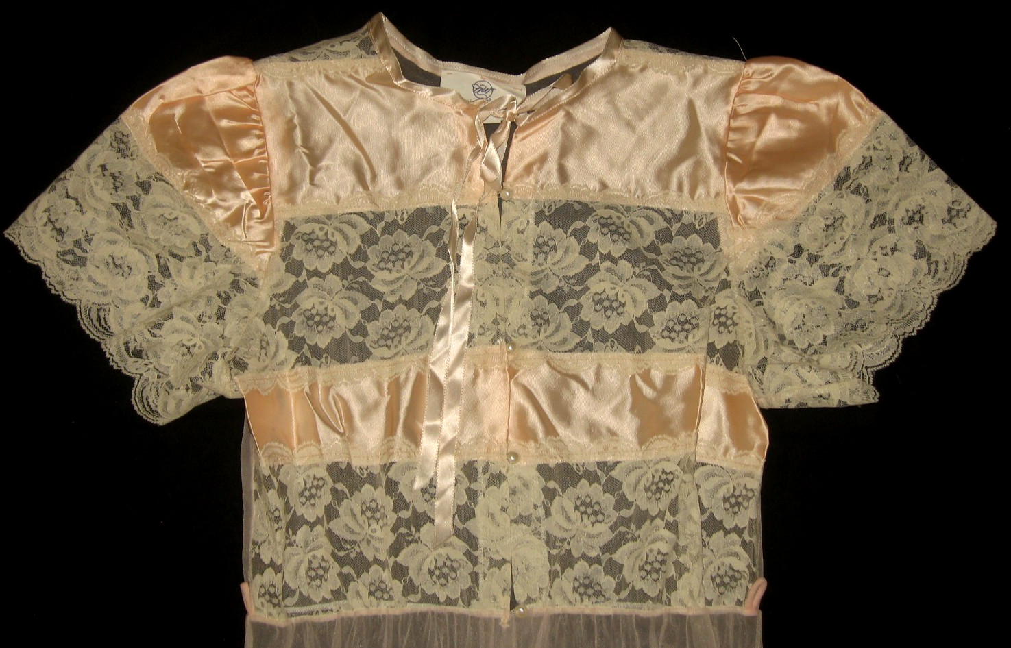 VtG 80s UNDERCOVER WEAR Sheer Chiffon Nylon Chiffon Pink Satin & Lace Robe S USA