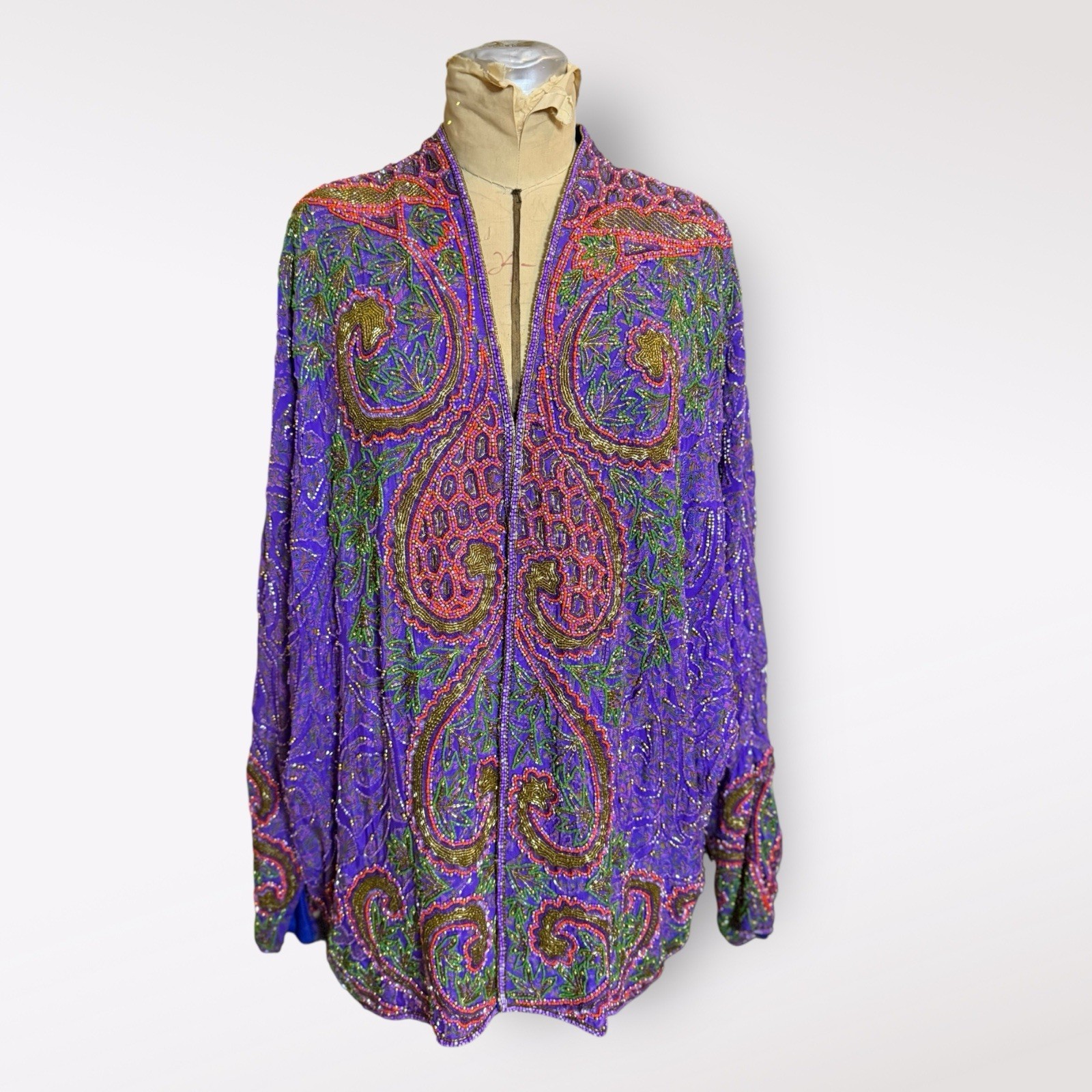 Jasdee Vintage Jacket Hand Work Beaded & Hand Print On Silk