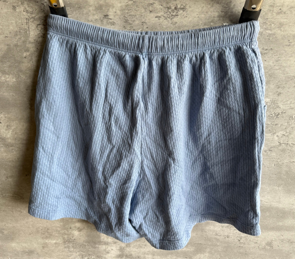 Vintage 1980s Marika Blue Textured Cotton Drawstring Waist Shorts Size L USA
