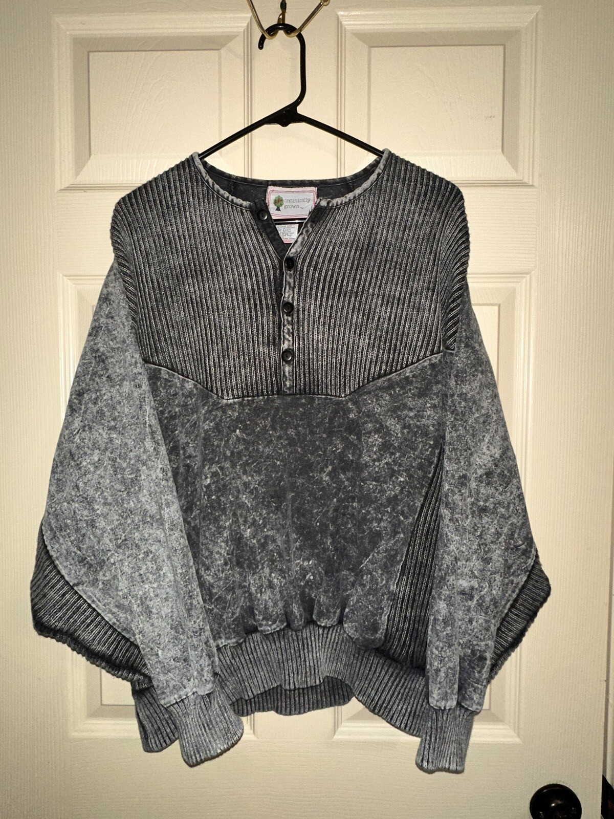 Vintage 80s Organically Grown by Arpeja Sz L Dry Wash Half-button Pullover