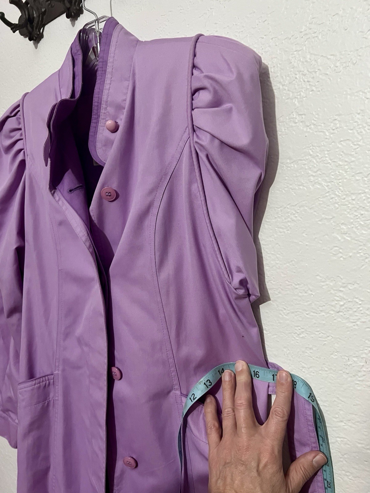 Vtg Purple Trench coat Belted Women’s Puff Sleeve 80s Raincoat Retro Long Coat S