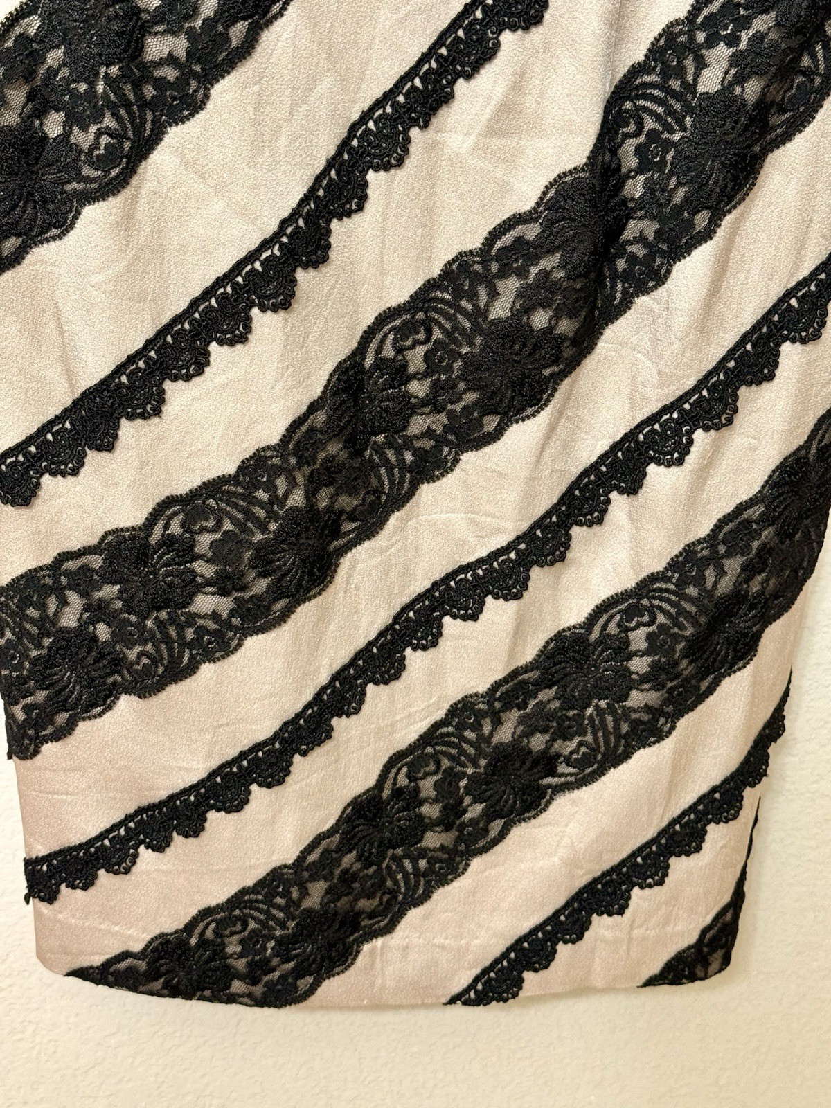 Vtg Tahari ASL Powder Pink W/Black Lace Strips Satin Lining Dress. Formal