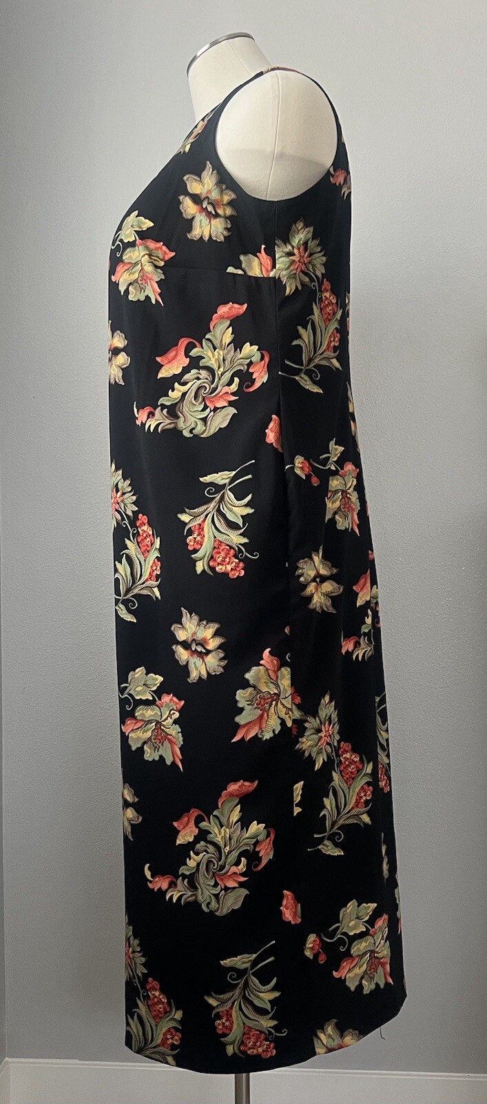Vintage 90’s STUDIO I Fall Floral Black Sleeveless Maxi Sheath Dress Size 22