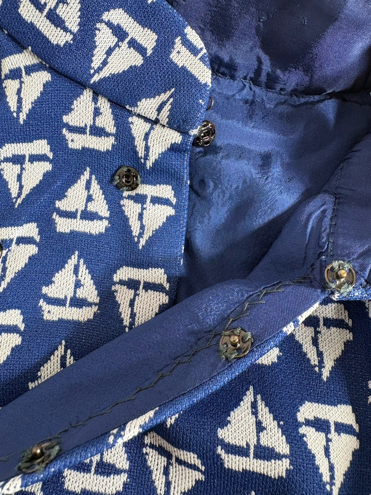 Vintage 70s Handmade Double Knit Polyester Nautical Print Dress Women’s Small