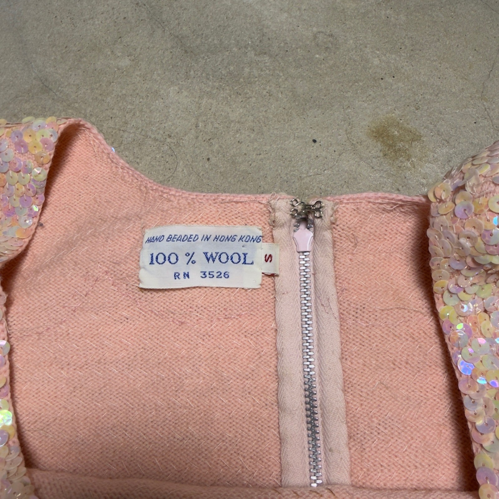 Vintage Hand Beaded Wool Sequin Shell Top