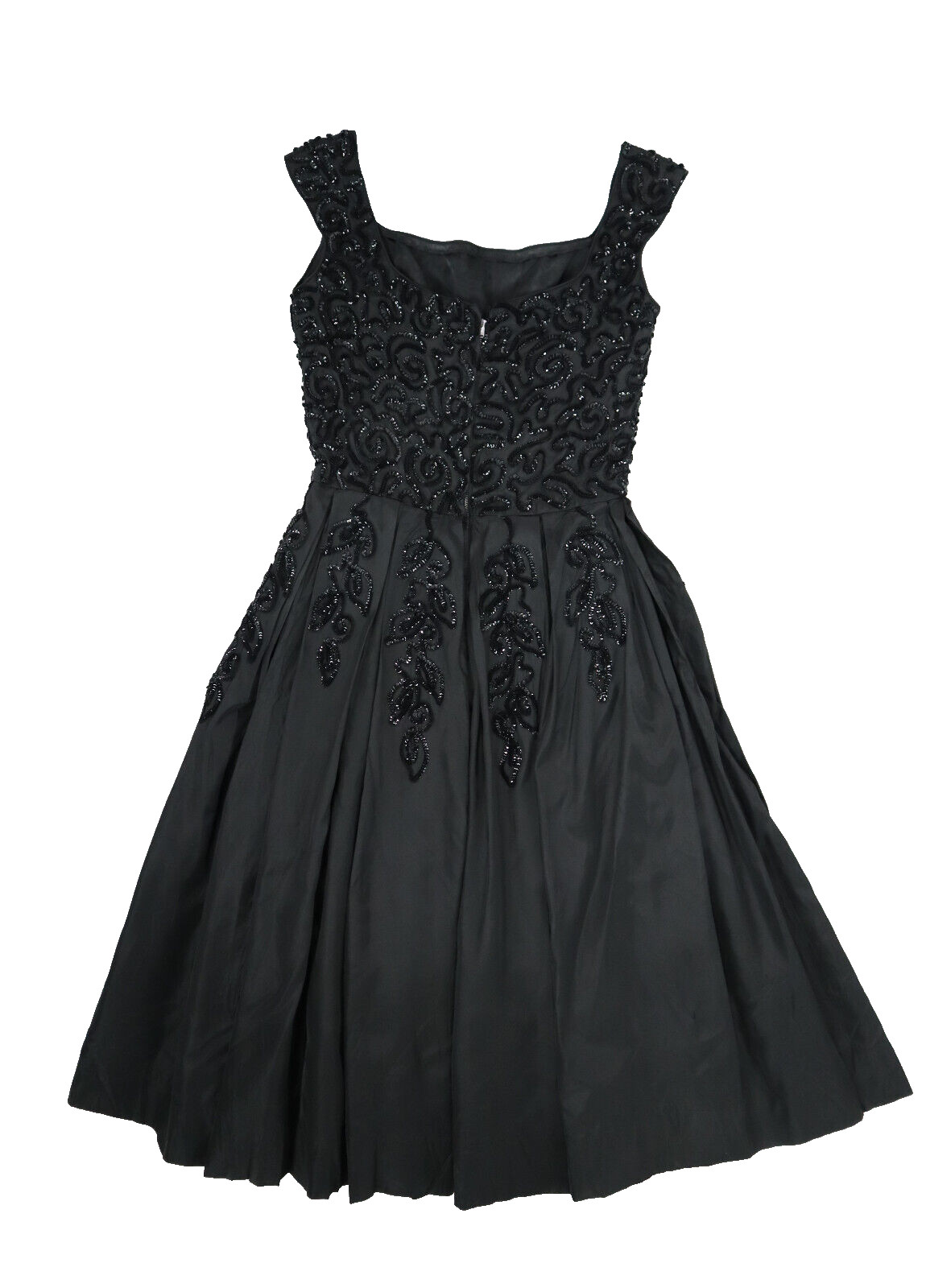 Vintage 50s EMMA DOMB USA Women’s XS 2 Black Taffeta Sequin Midi Party Dress