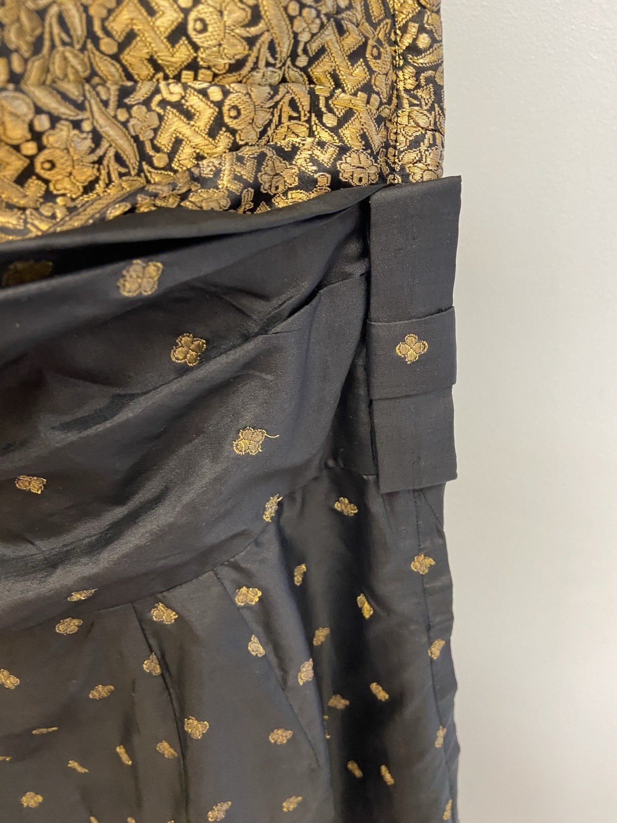 Vintage Indian Silk Dress Lot Costuming Repair Black Gold Lamé Embroidery AS IS