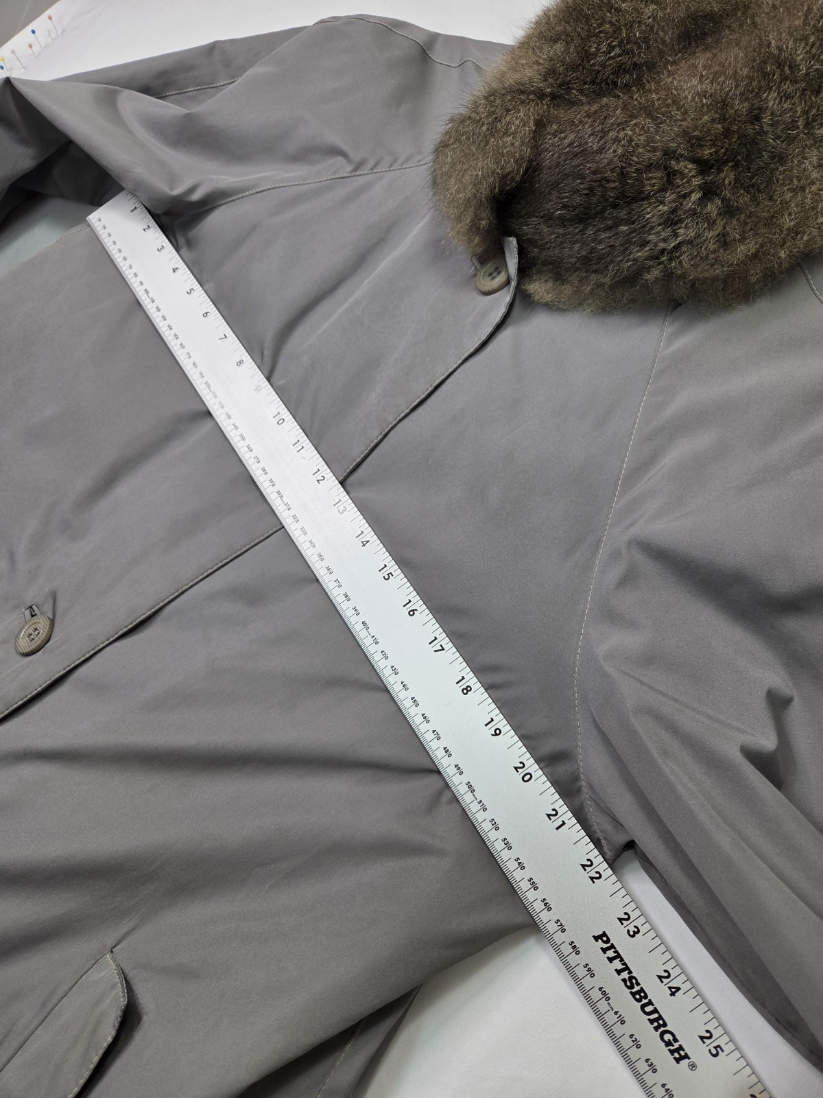 Vintage Bonnie Cashin for Russel Taylor Weatherwear Gray Fur Trim Coat USA Sz 10