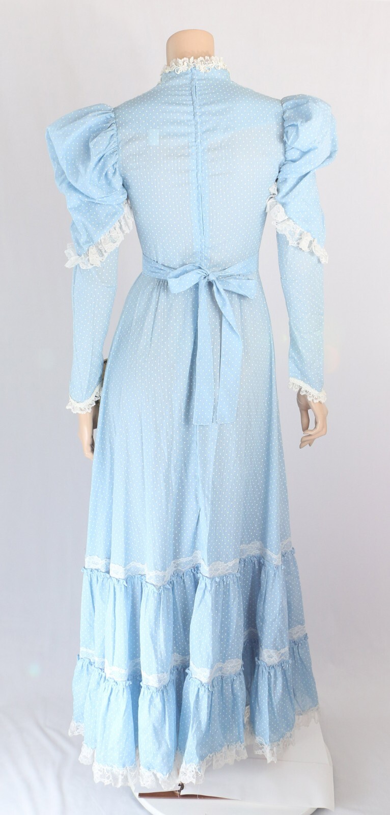Do You Love Me? Vintage 70s 80s Blue & White Dot Prairie Party Prom Dress 7 NWT