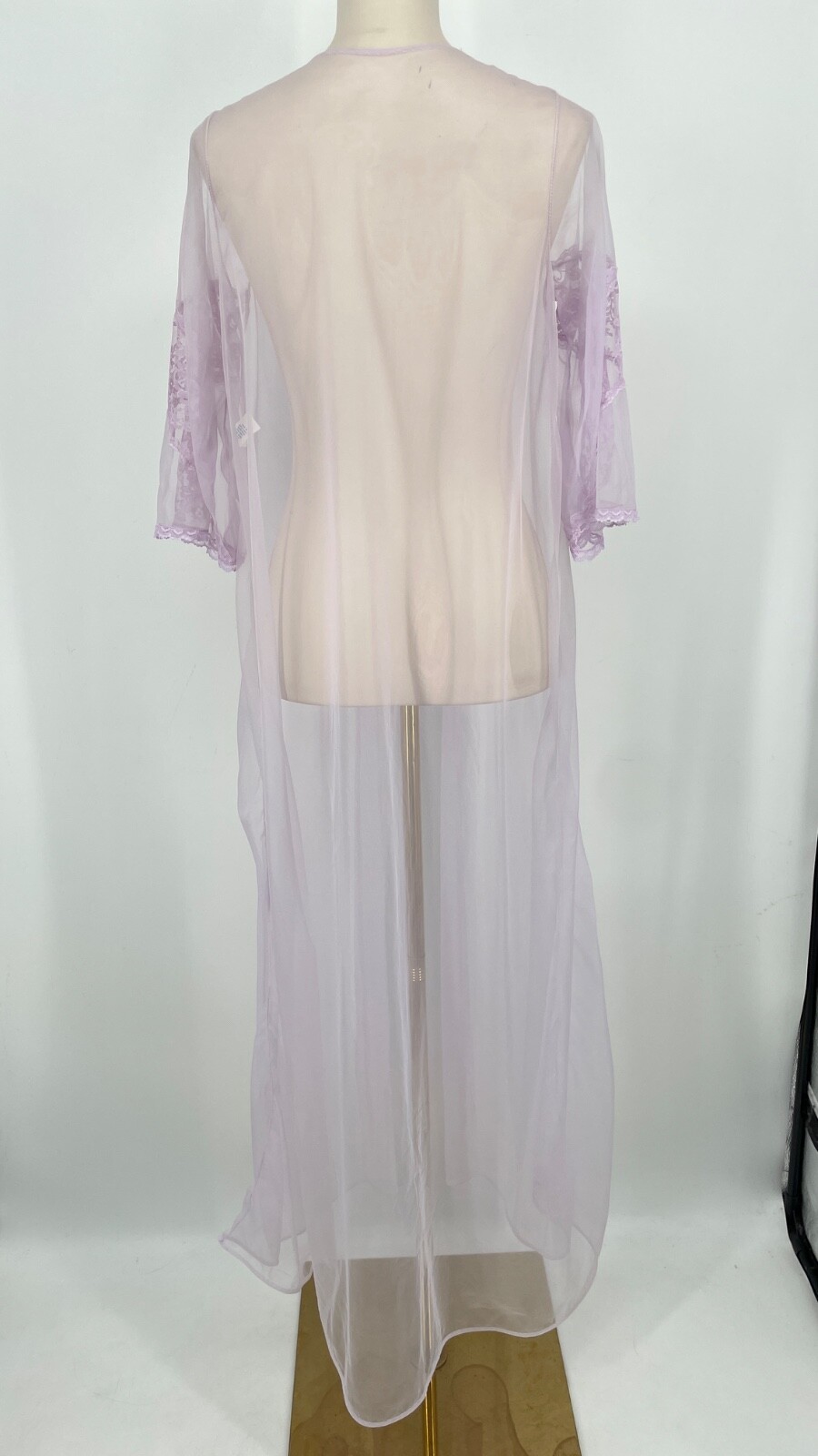 VTG size S/M Lace/Chiffon Long Nightgown robe open front 100% Nylon lilac 1960s