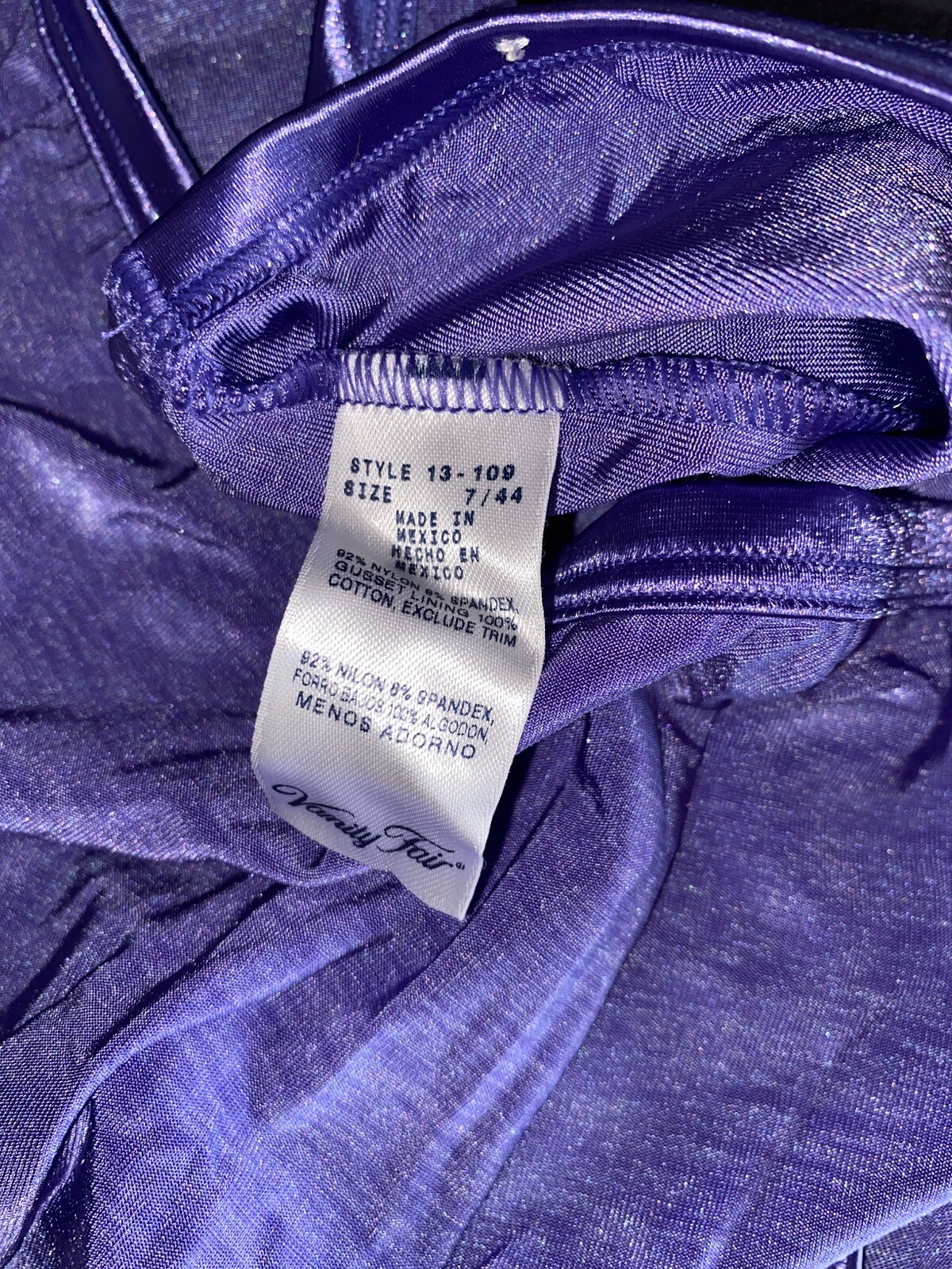 Vanity Fair Y2K 13-109 Purple High Waist Nylon 7 L Vtg Bikini Underwear Panties