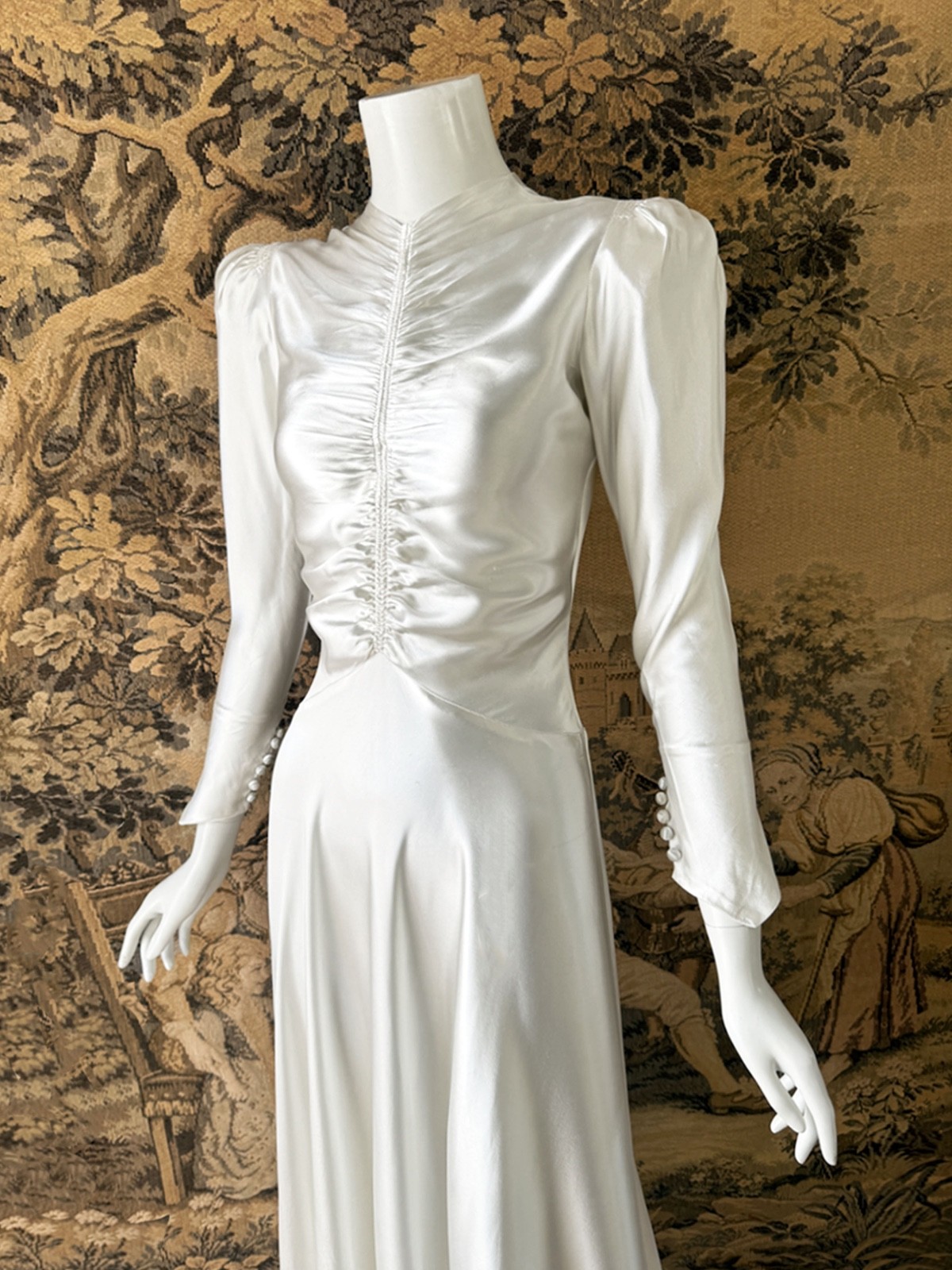 Vintage 1930s Art Deco Wedding Dress Satin XS 20s 40s