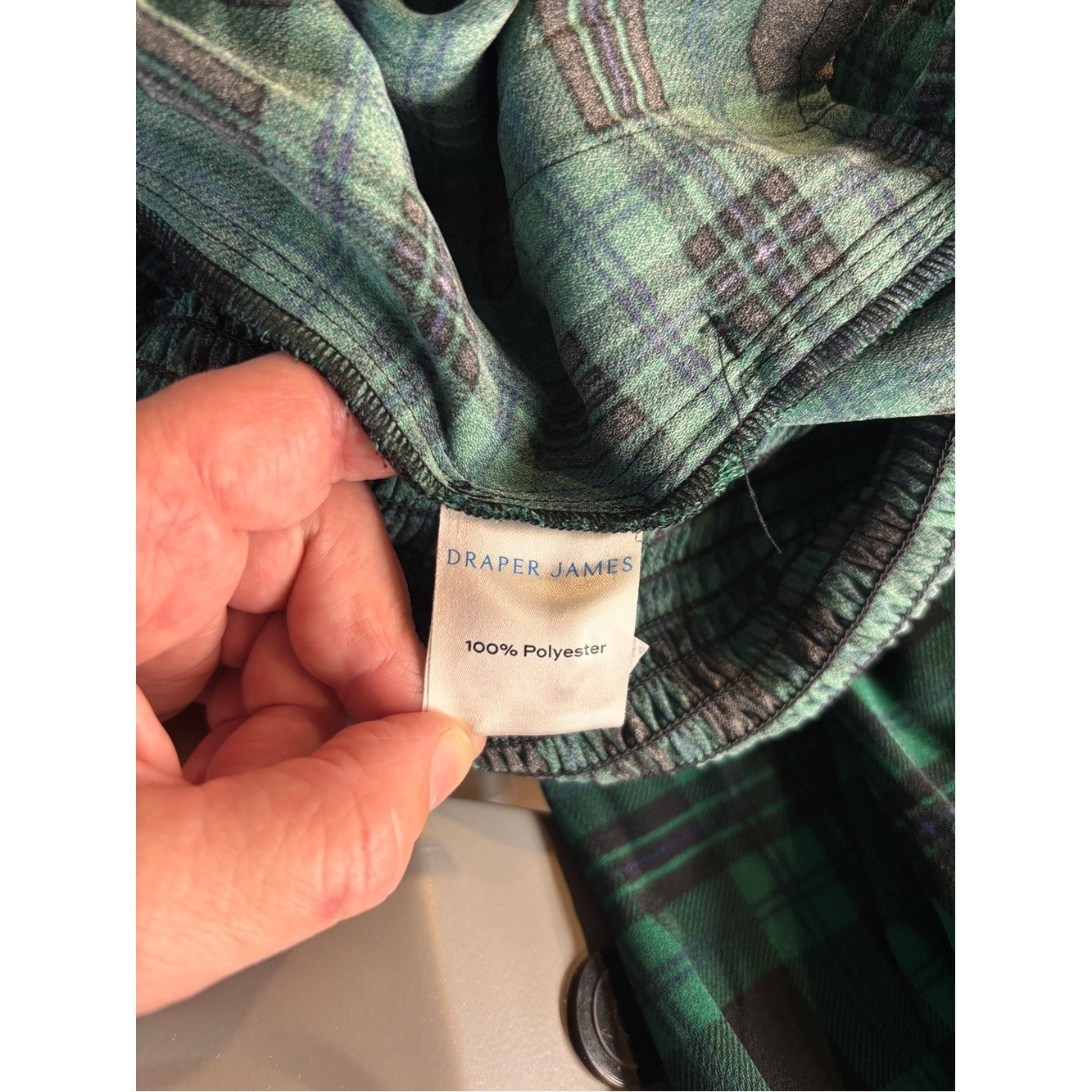 Draper James Green Plaid Smocked Off-Shoulder Wide-Leg Jumpsuit Size Large