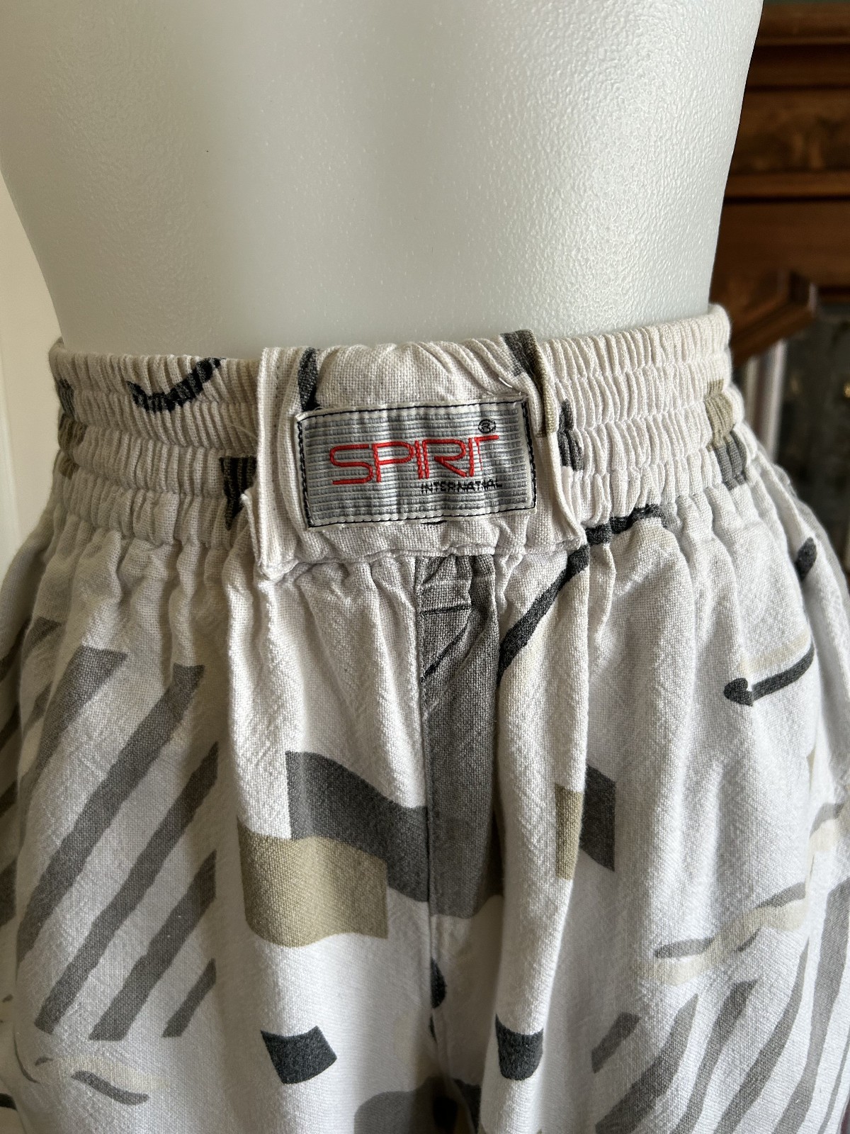 Vintage 1980s Abstract Neutral Printed Wide Leg Pants Memphis ZUBAZ Style Sm