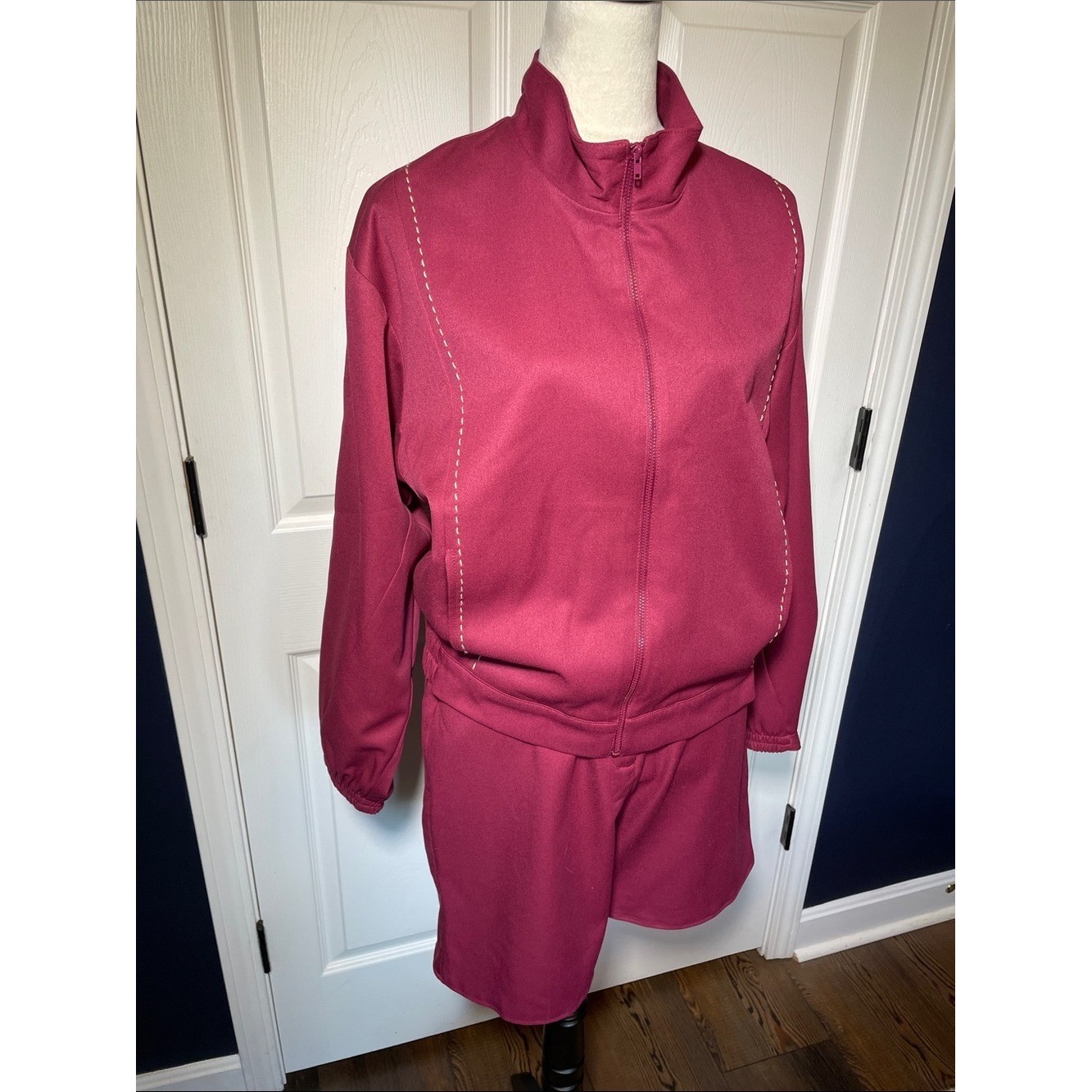 Vintage Lily’s of Beverly Hills Burgundy Track Jacket & Shorts Set Size M/10
