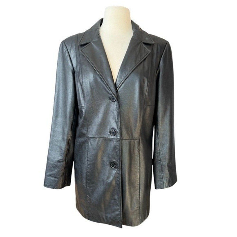 Preston York Vintage 90s Black Leather Jacket Small Minimalism Blazer Coat