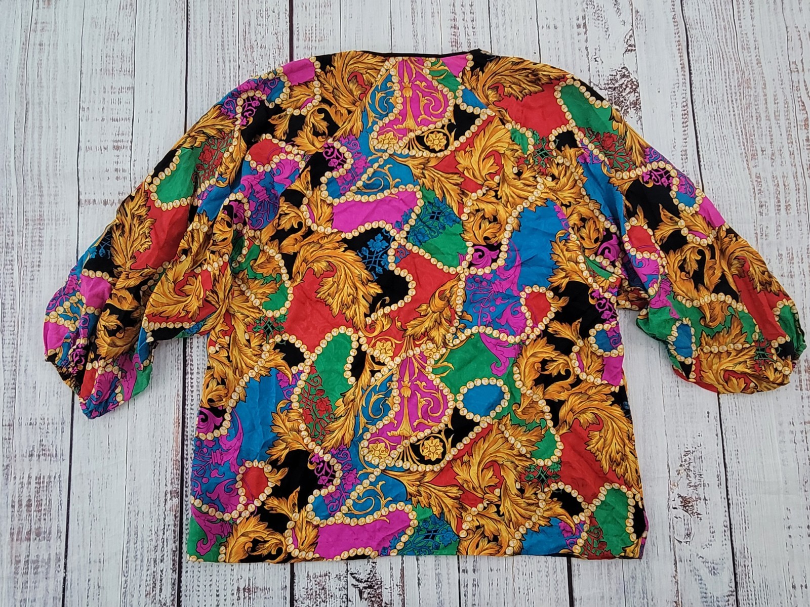 Vintage Diane Freis Original Blouse Baroque Scarf Print 3/4 Sleeve 80s 90s
