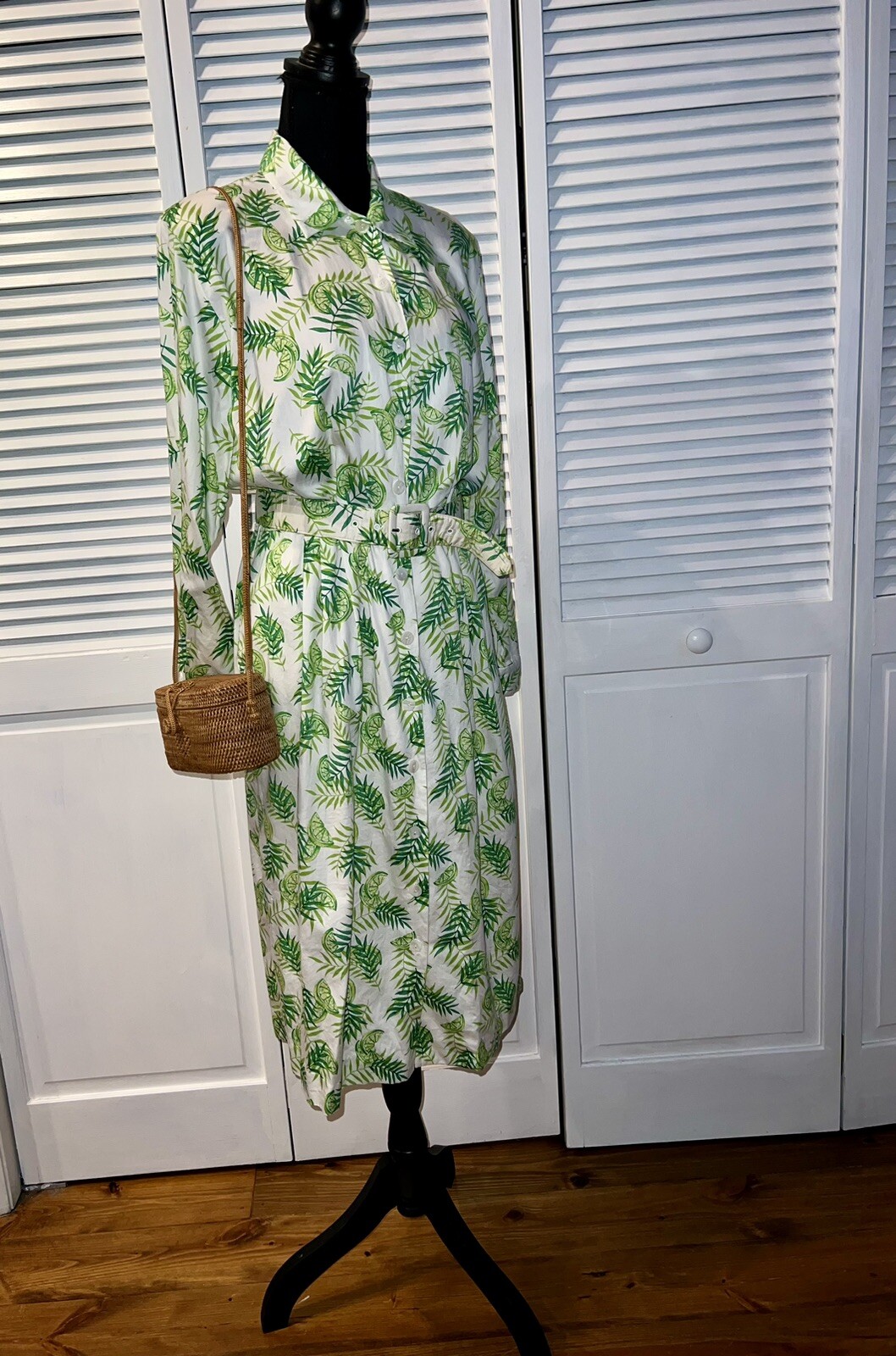 VNTG 70-90s Tanner Green Lemon Print Dress With Belt